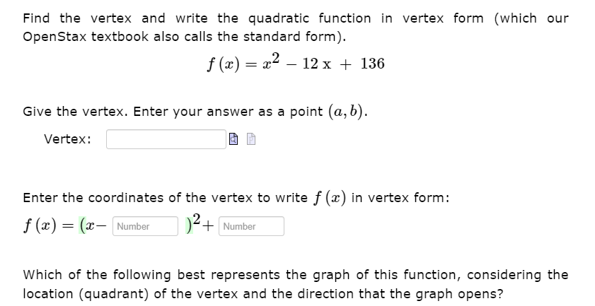 Find the vertex and write the quadratic function