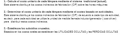 1.- Calcule el costo unitario de cade lampara