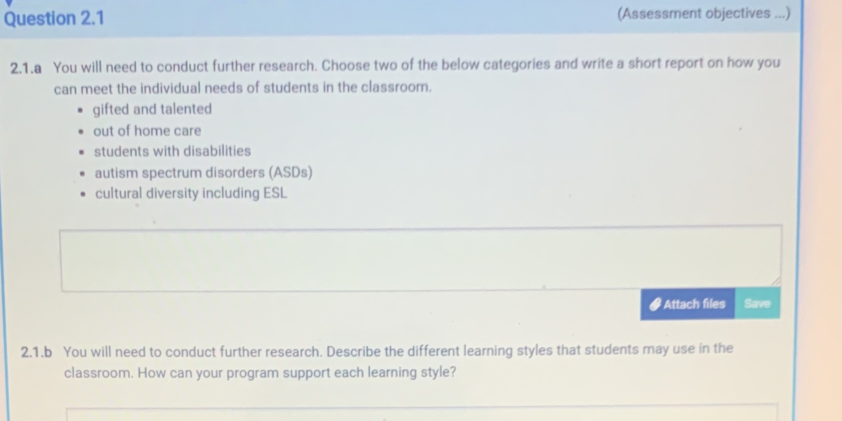Question 2.1 (Assessment objectives ...) 2.1.a