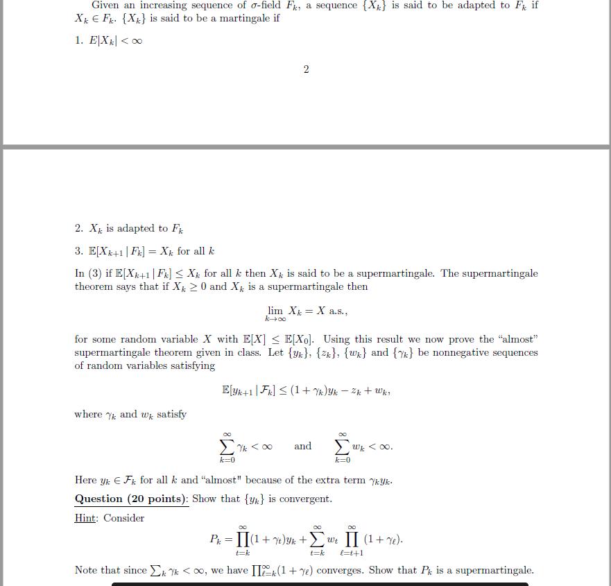 Given an increasing sequence of o-field Fx, a
