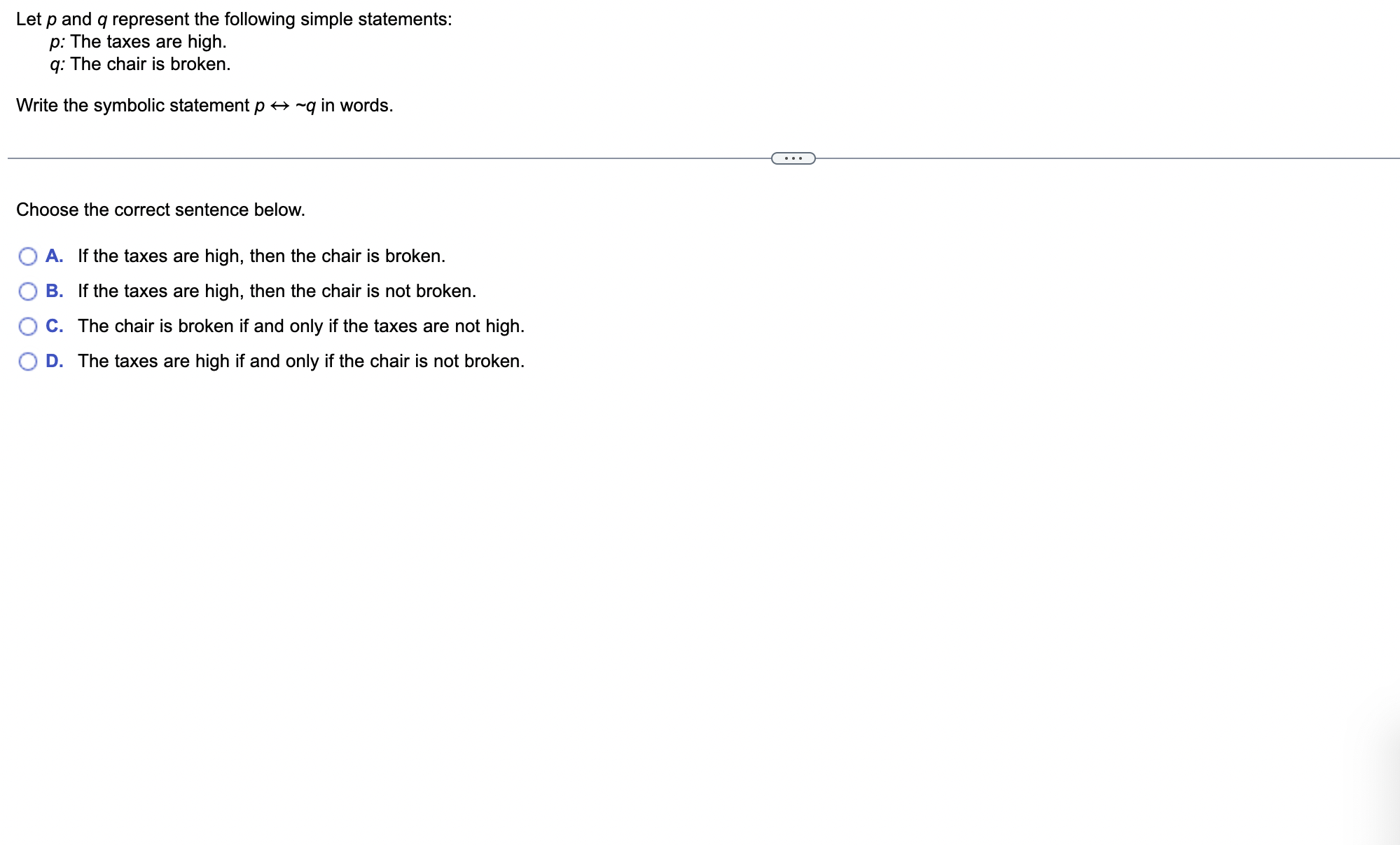 Let p and q represent the following simple