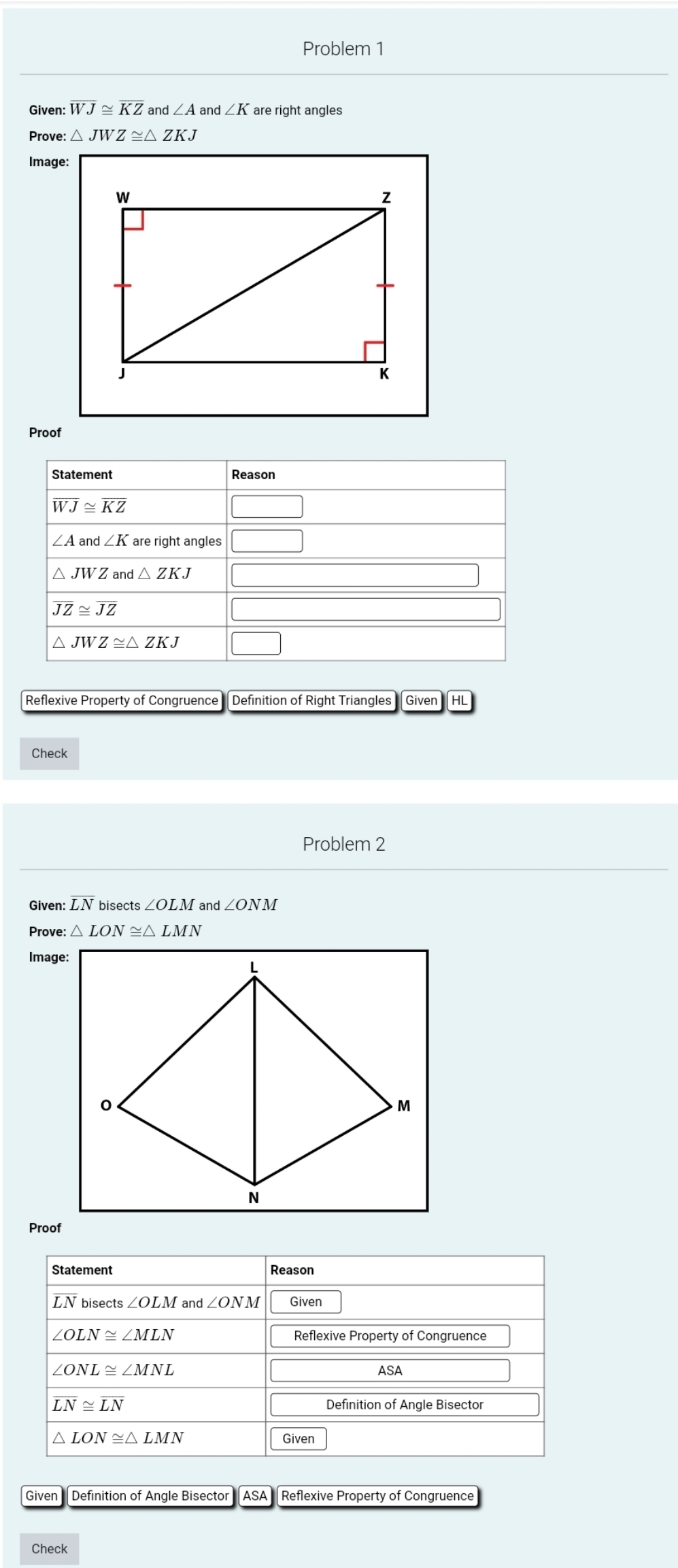 Help with answers? Problem 1 Given: WJ ~ KZ and