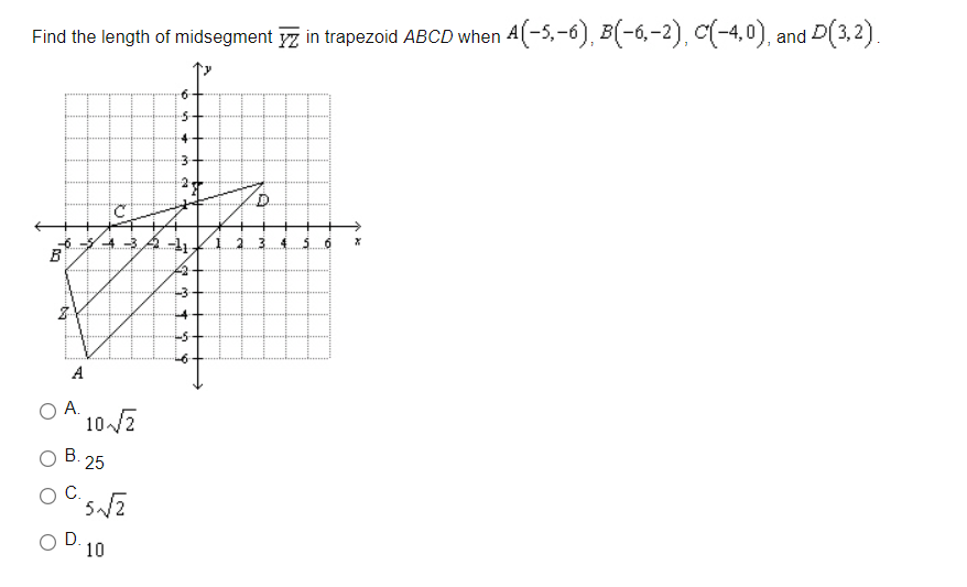 Find the length of midsegment yz in trapezoid