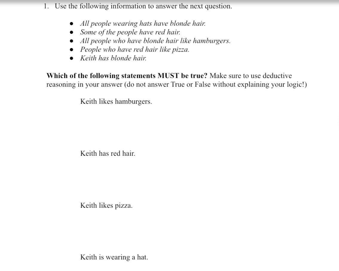 1. Use the following information to answer the