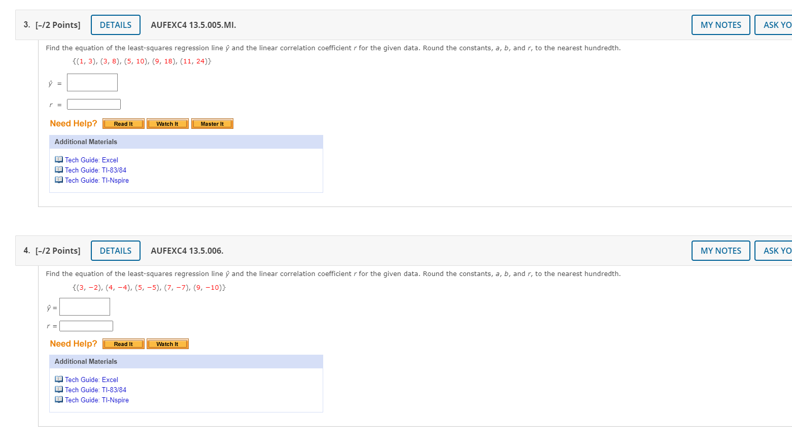 ASK YO 3. [-/2 Points] DETAILS AUFEXC4