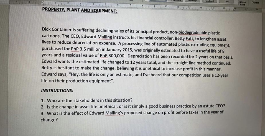 Title Styles Dictata Pana PROPERTY, PLANT AND