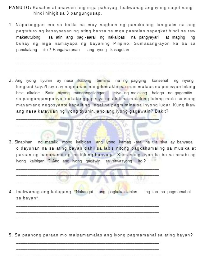 PANUTO: Basahin at unawain ang mga pahayag.