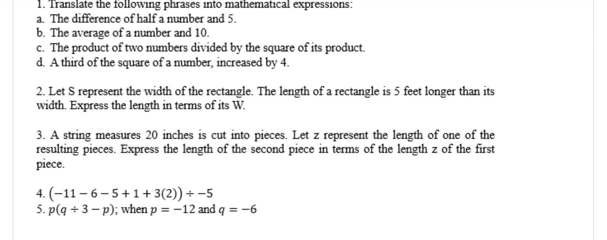 1. Translate the following phrases into