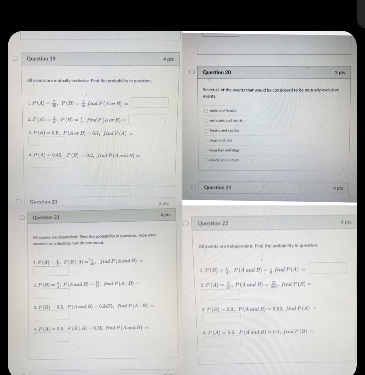 D Question 19 4 pts D Question 20 2 pts All