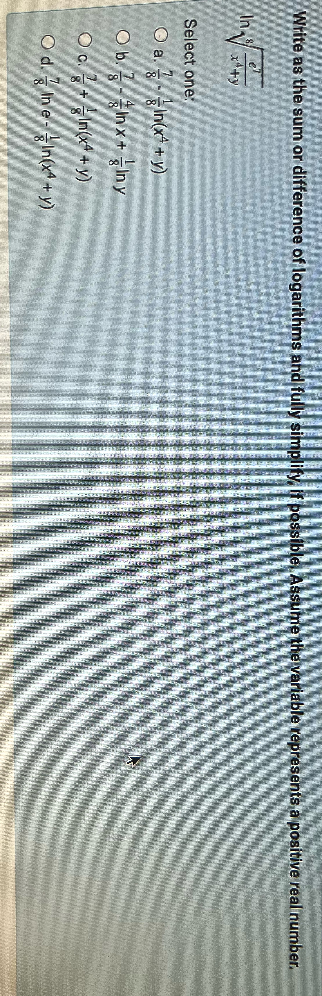 Write as the sum or difference of logarithms and
