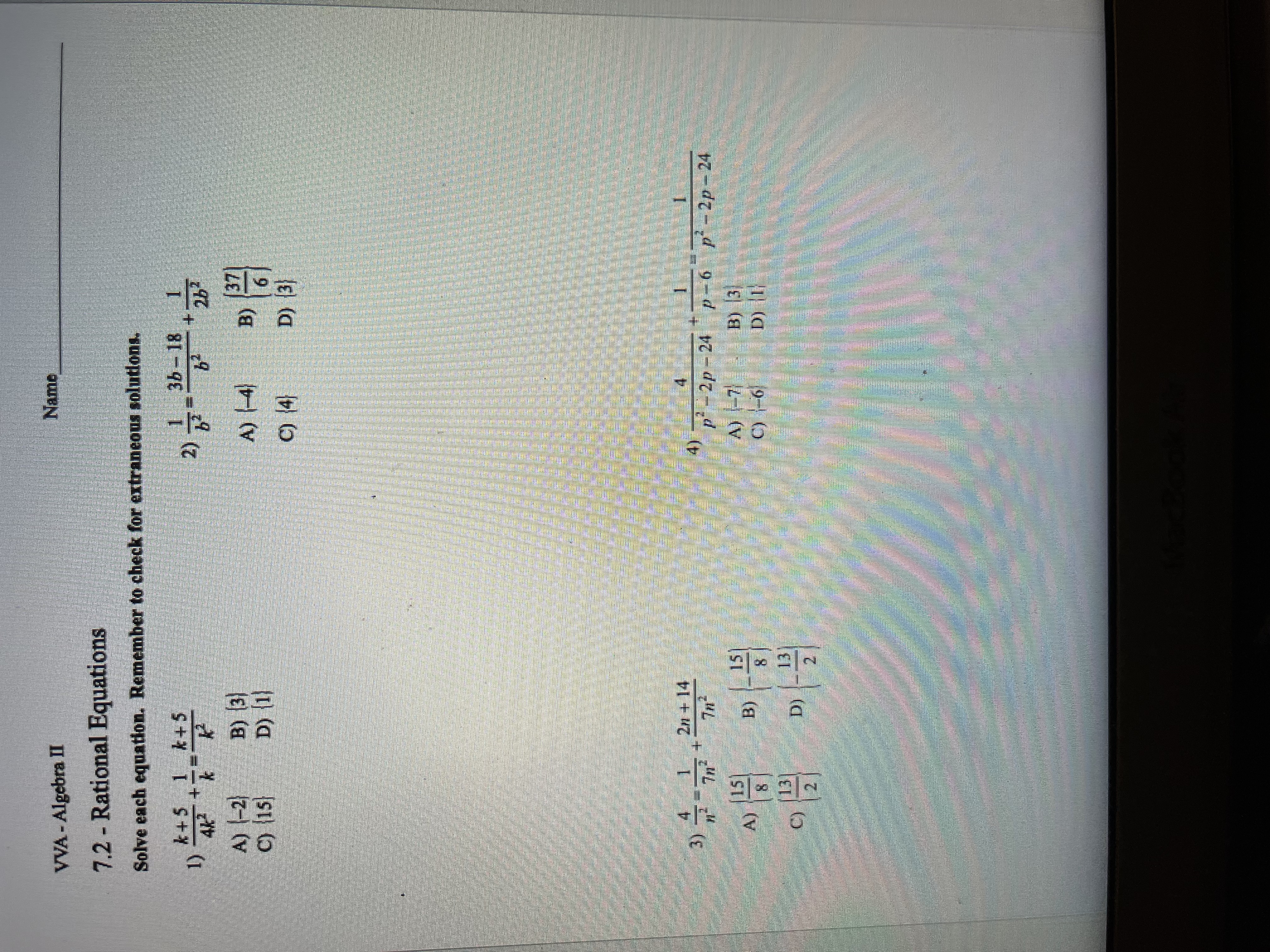 VVA - Algebra II Name 7.2 - Rational Equations