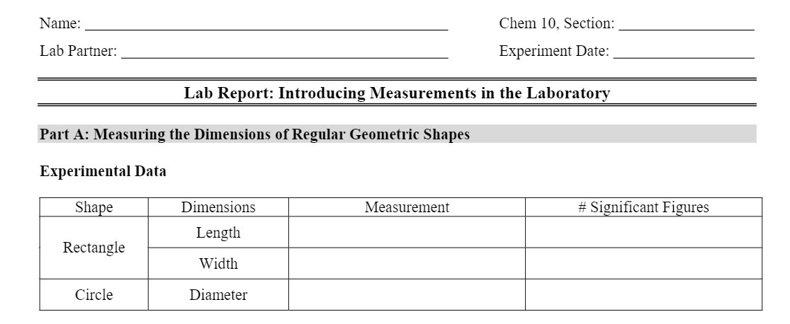 Name: Chem 10, Section: Lab Partner: Experiment