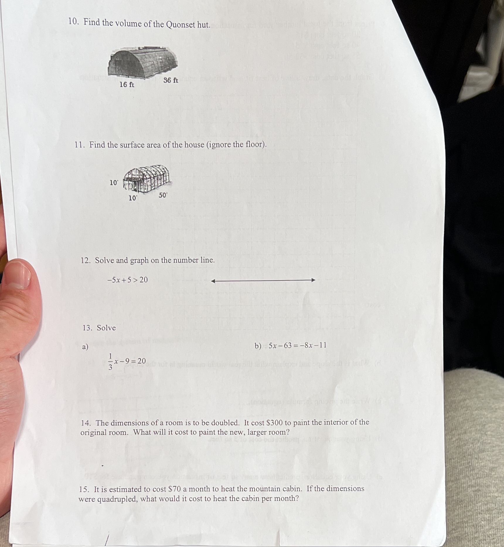 10. Find the volume of the Quonset hut. 11. Find