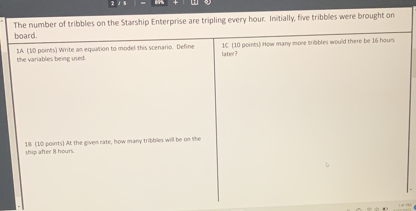 The number of tribbles on the Starship Enterprise