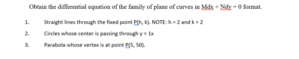 Obtain the differential equation of the family of