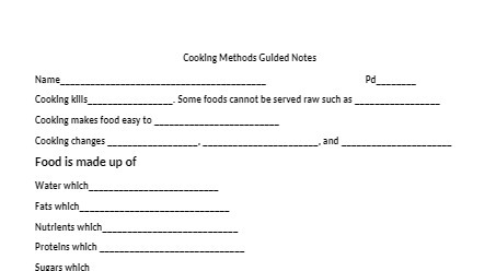 Cooking Methods Gulded Notes Name Pd Cooking