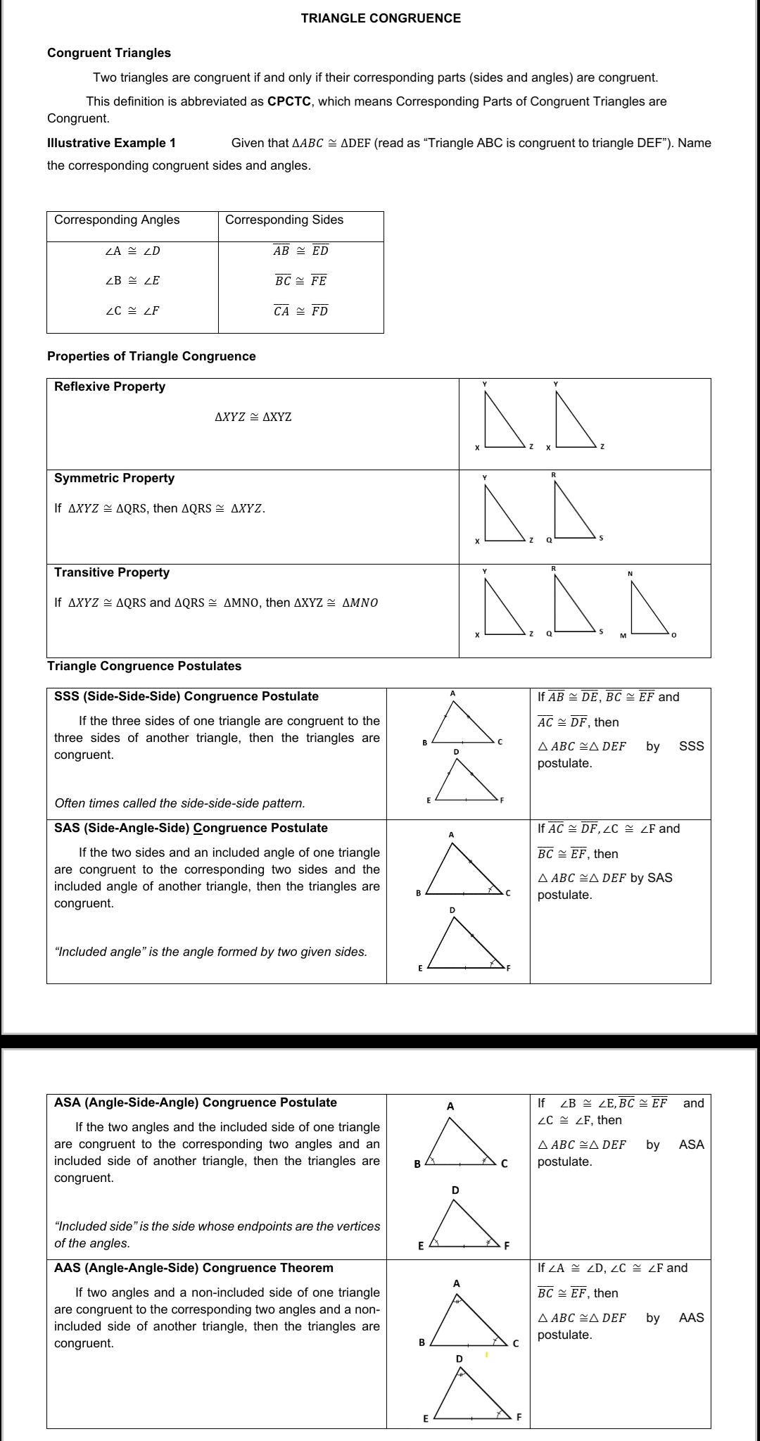 B. Directions: Illustrate the congruent triangle