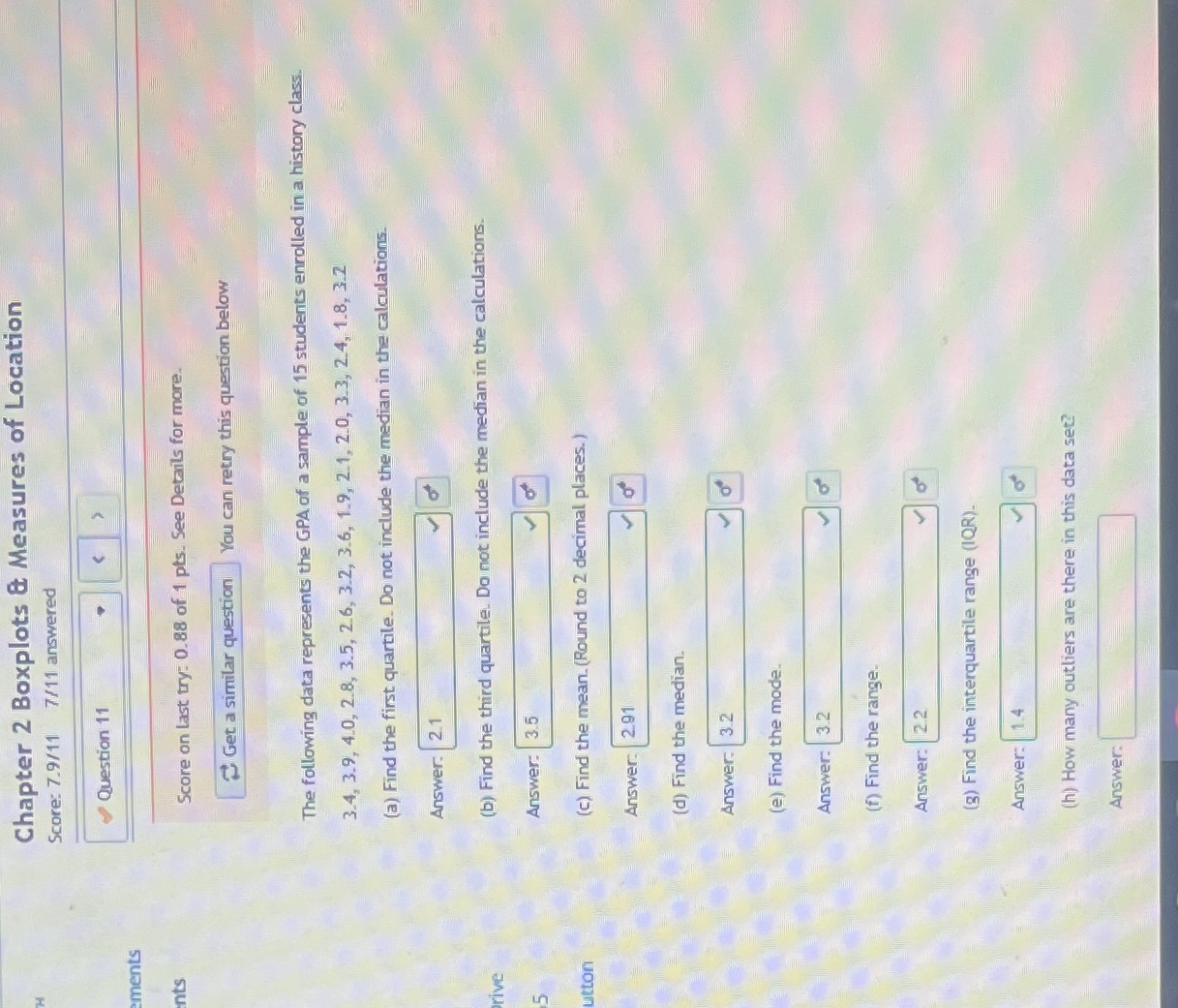 I just need the bottom box for (h) answered