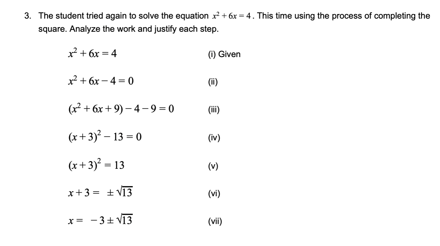 INVESTIGATION: SOLVING BY COMPLETING THE SQUARE