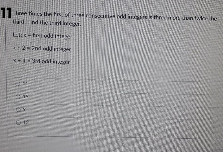 13 The sum of squares of two consecutive odd