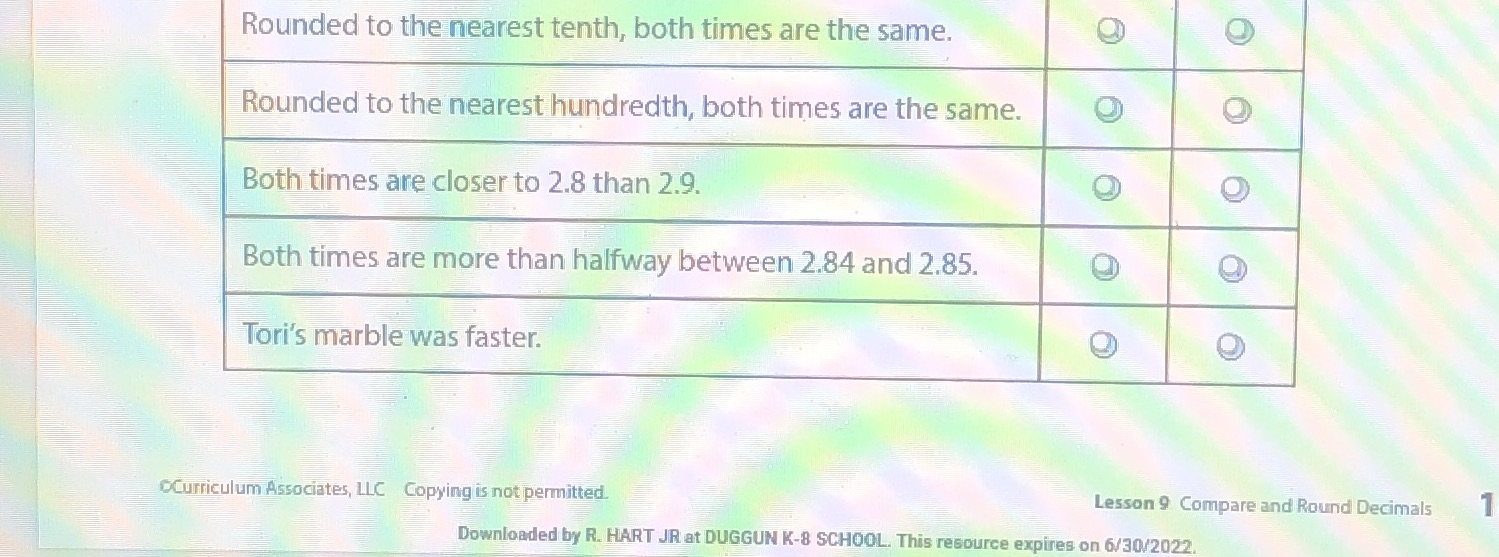 Hi I am trying to compare decimals Rounded to the