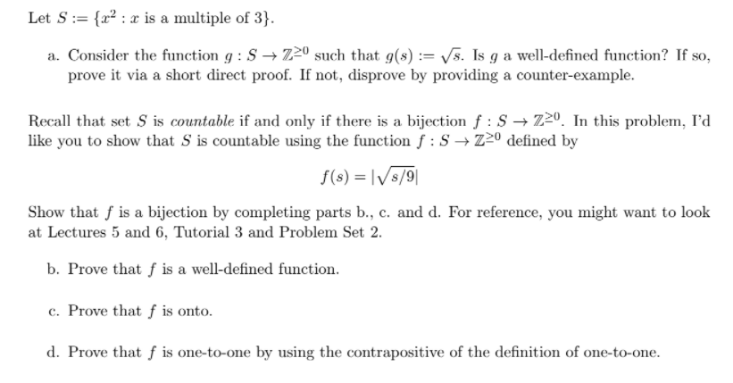 Let S := {x2 : x is a multiple of 3}. a. Consider