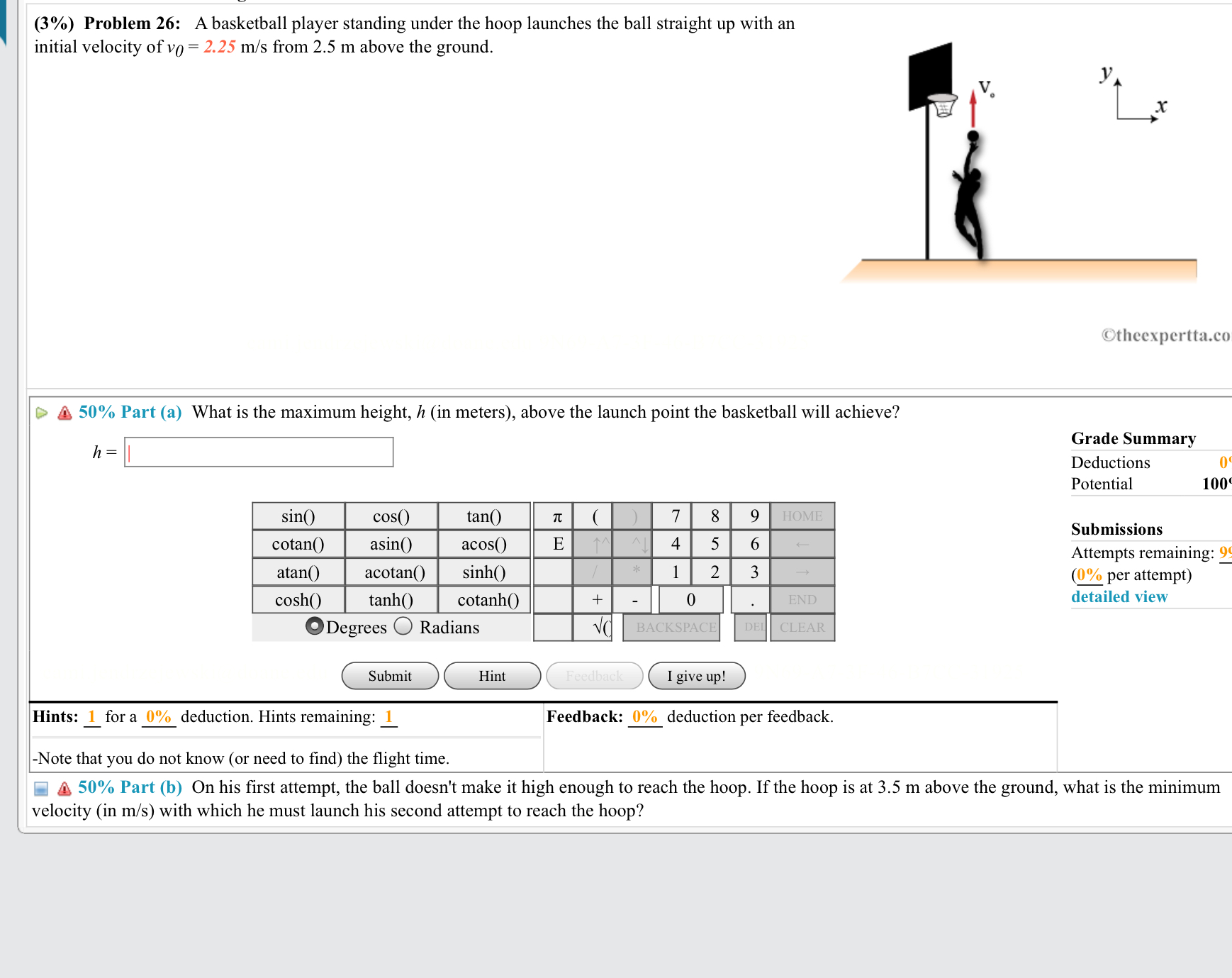 (3%) Problem 26: A basketball player standing