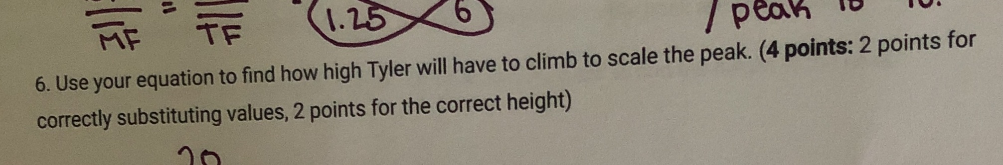 F 1.25 6 / peak To 6. Use your equation to find