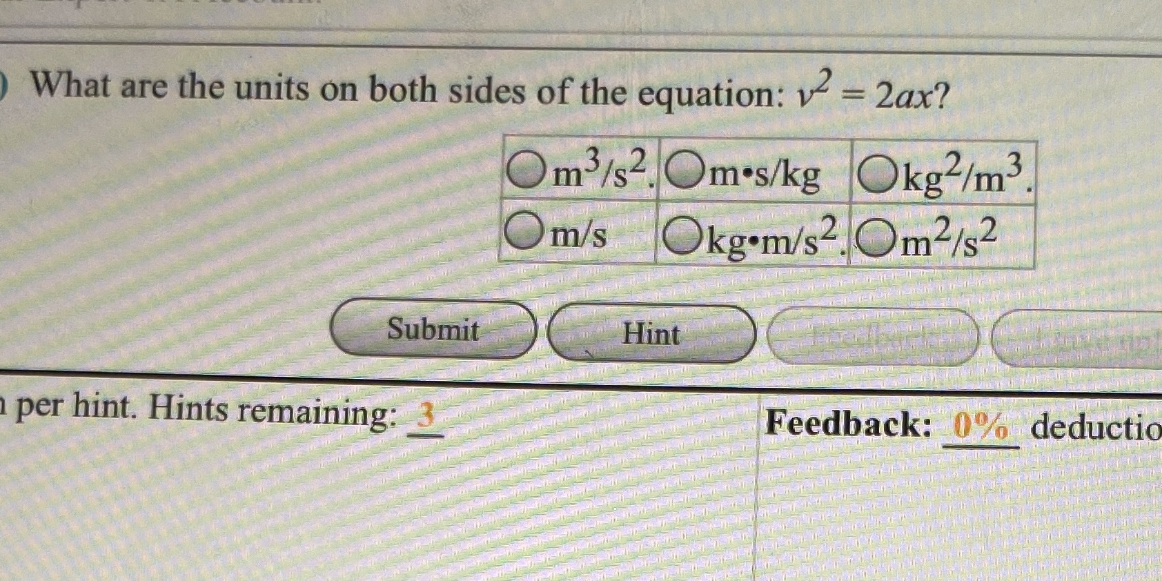 What are the units on both sides of the equation: