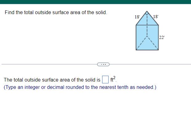 Find the total outside surface area of the solid.
