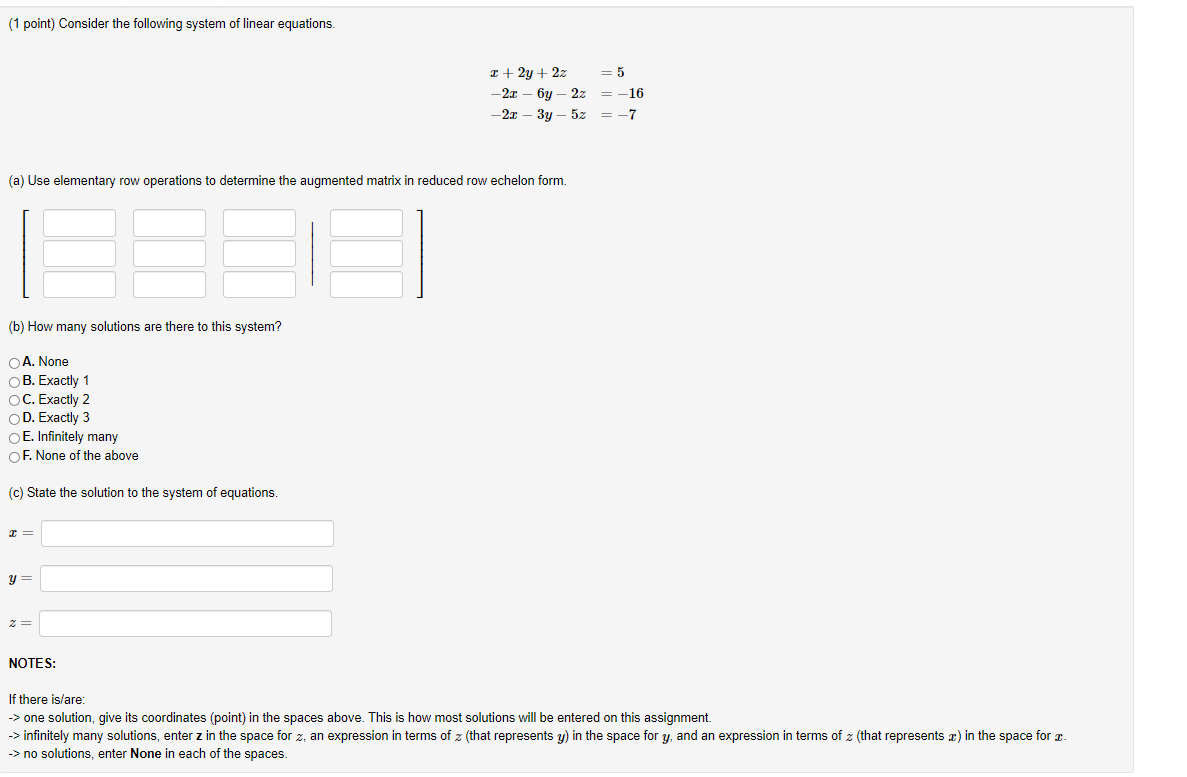 (1 point) Consider the following system of linear
