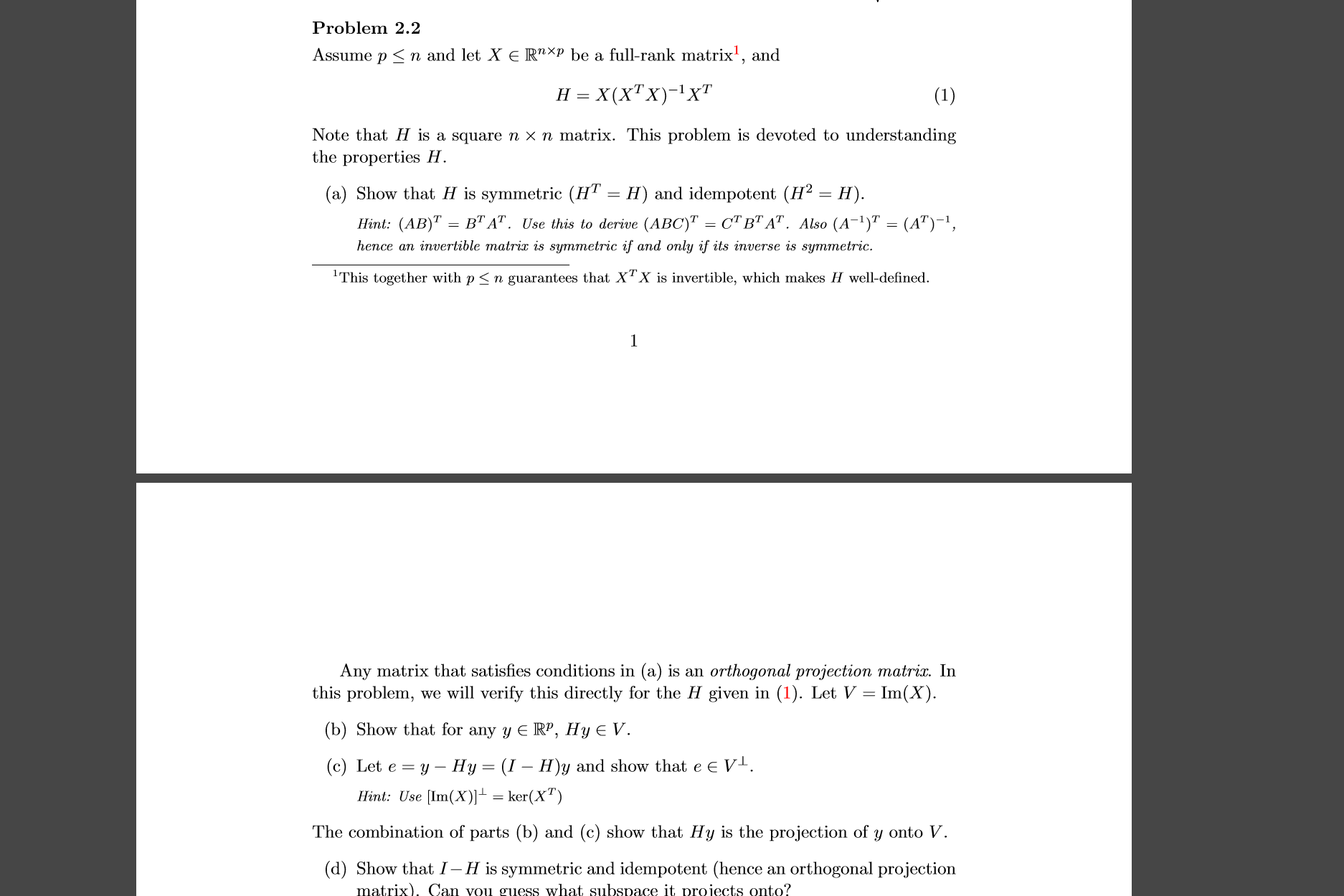 Problem 2.2 Assume p S n and let X E Rm'? be a