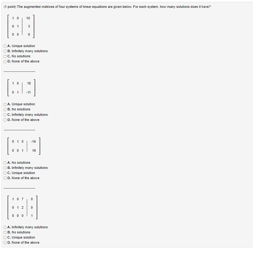 (1 point) Consider the following system of linear