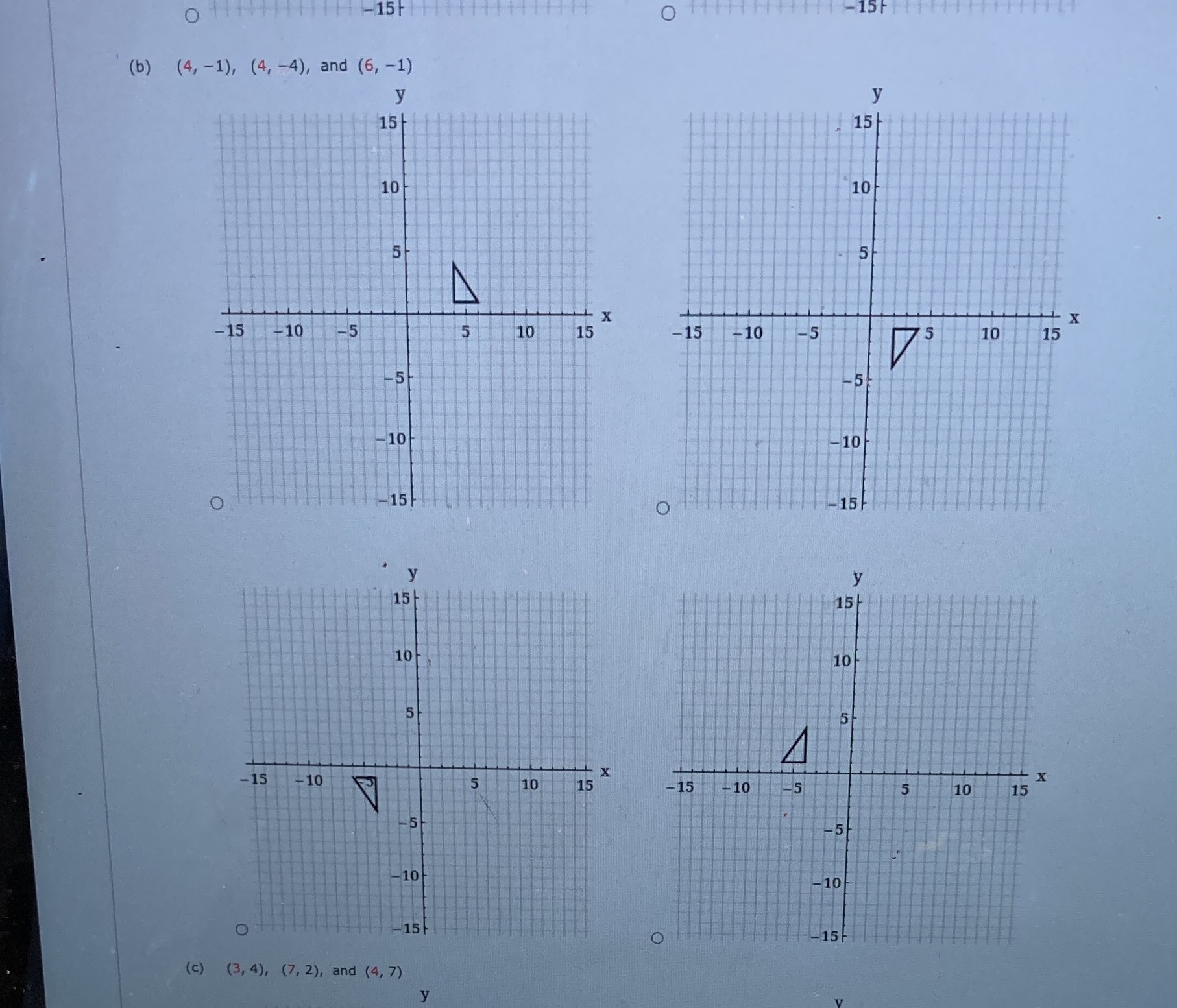 Reflect each triangle with the given vertices in