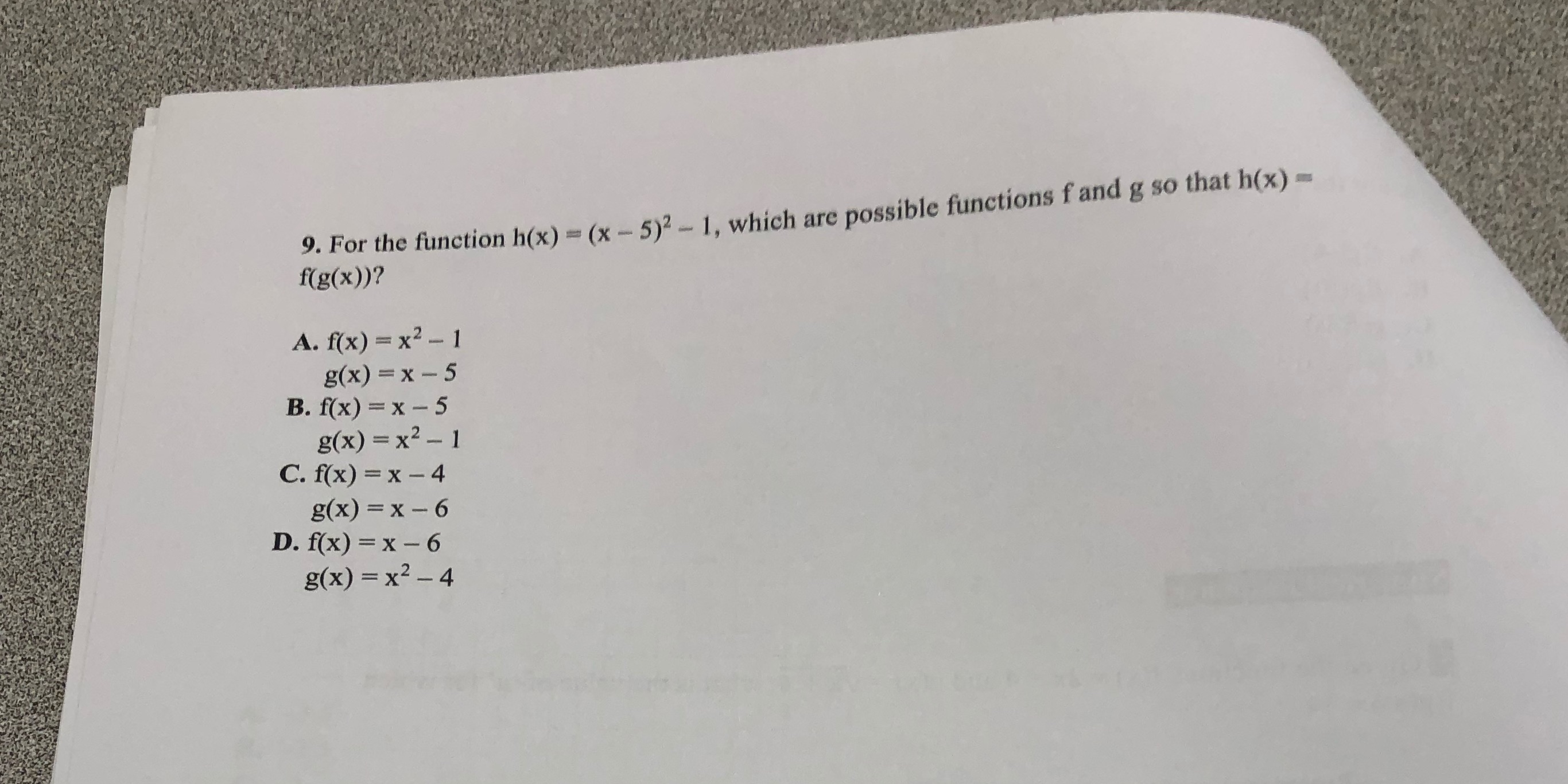 9. For the function h(x) = (x - 5)2 - 1, which