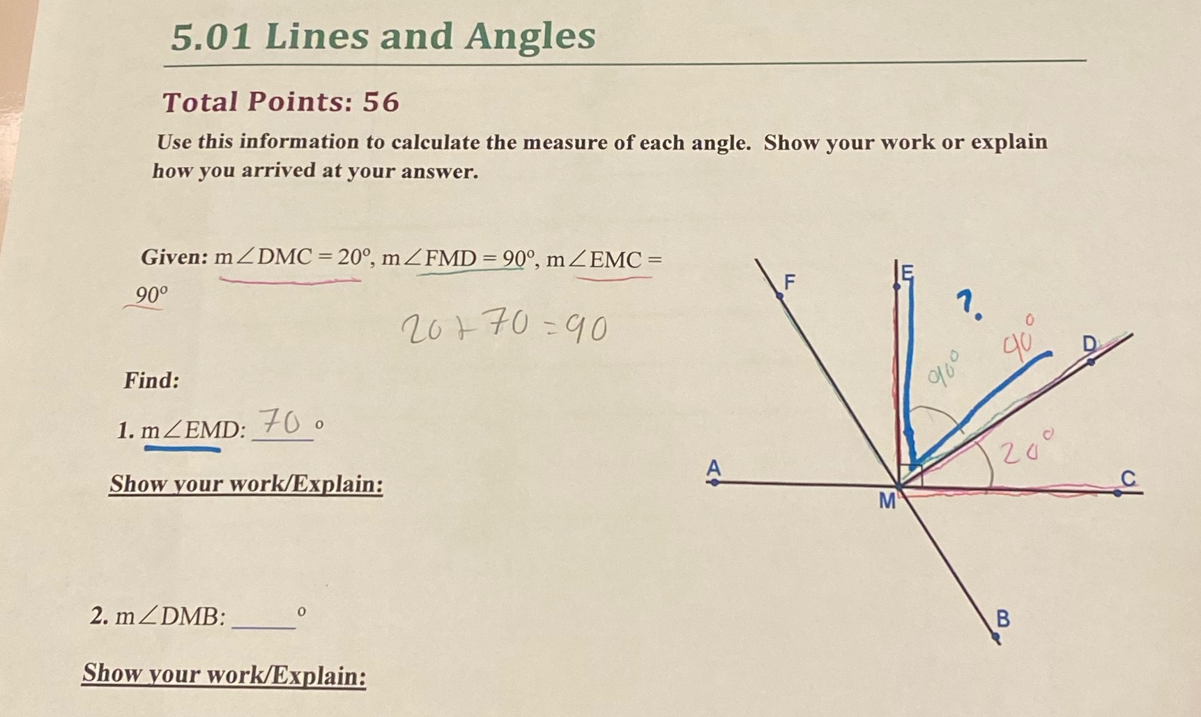 5.01 Lines and Angles Total Points: 56 Use this