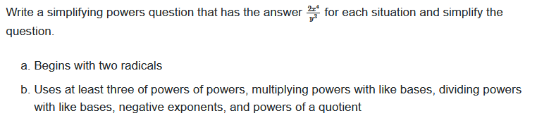 Write a simplifying powers question that has the