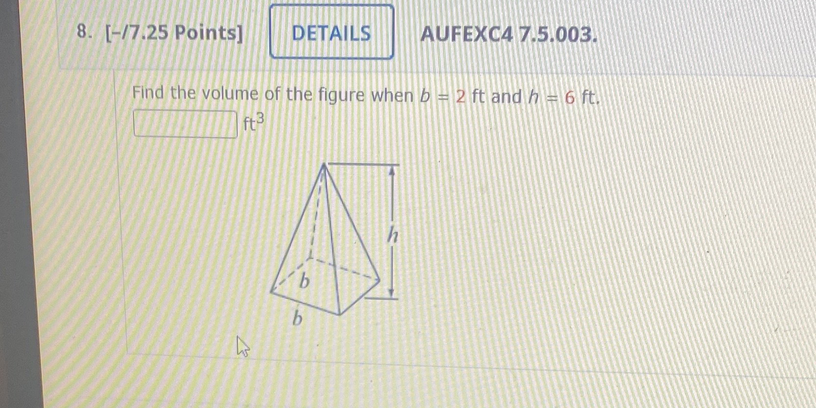 8. [-/7.25 Points] DETAILS AUFEXC4 7.5.003. Find