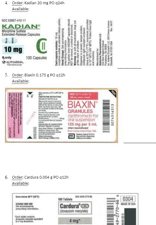4. Order: Kadian 20 mg PO q24h Available: NDC