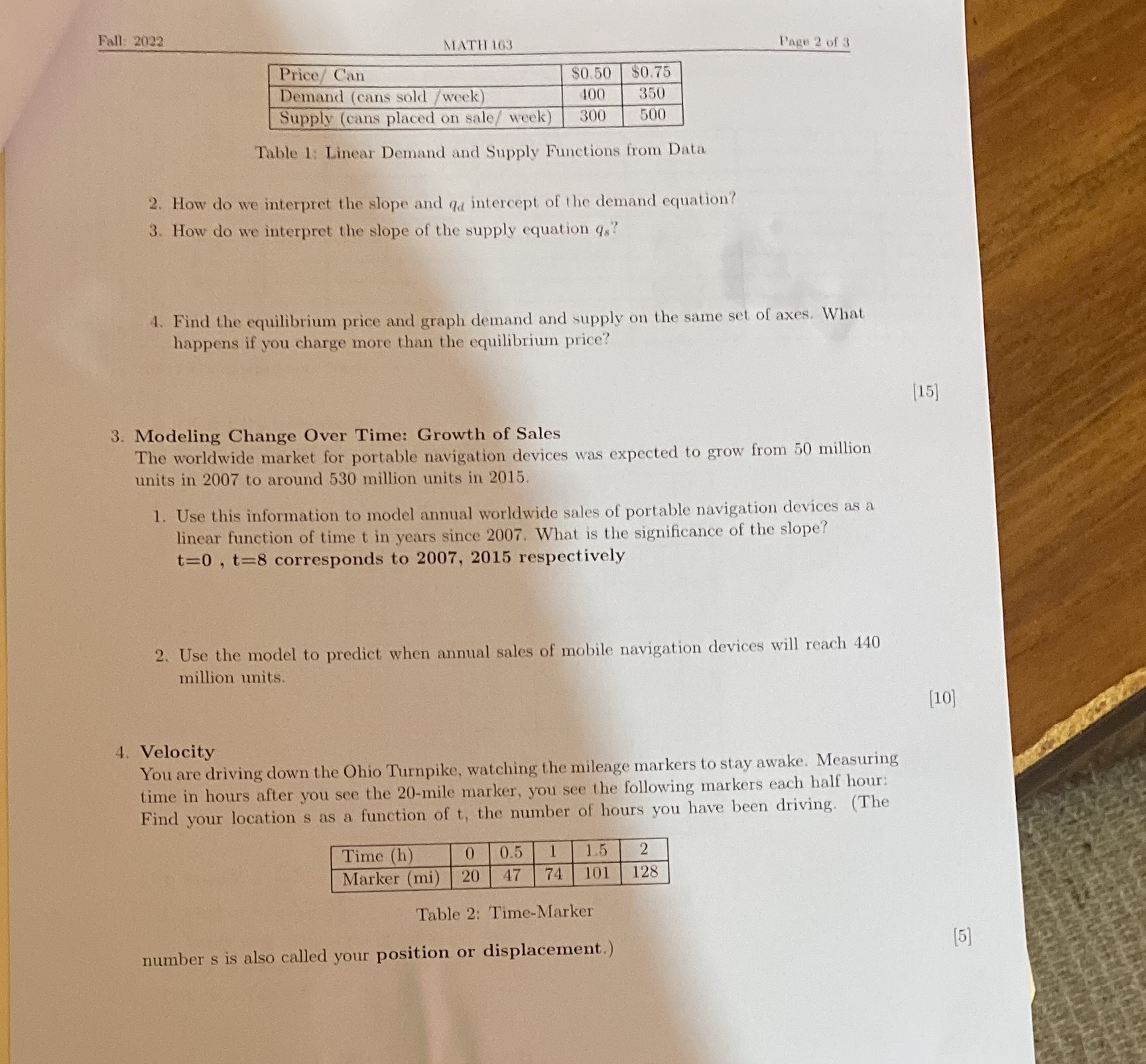 Fall: 2022 MATH 163 Page 2 of 3 Price/ Can $0.50