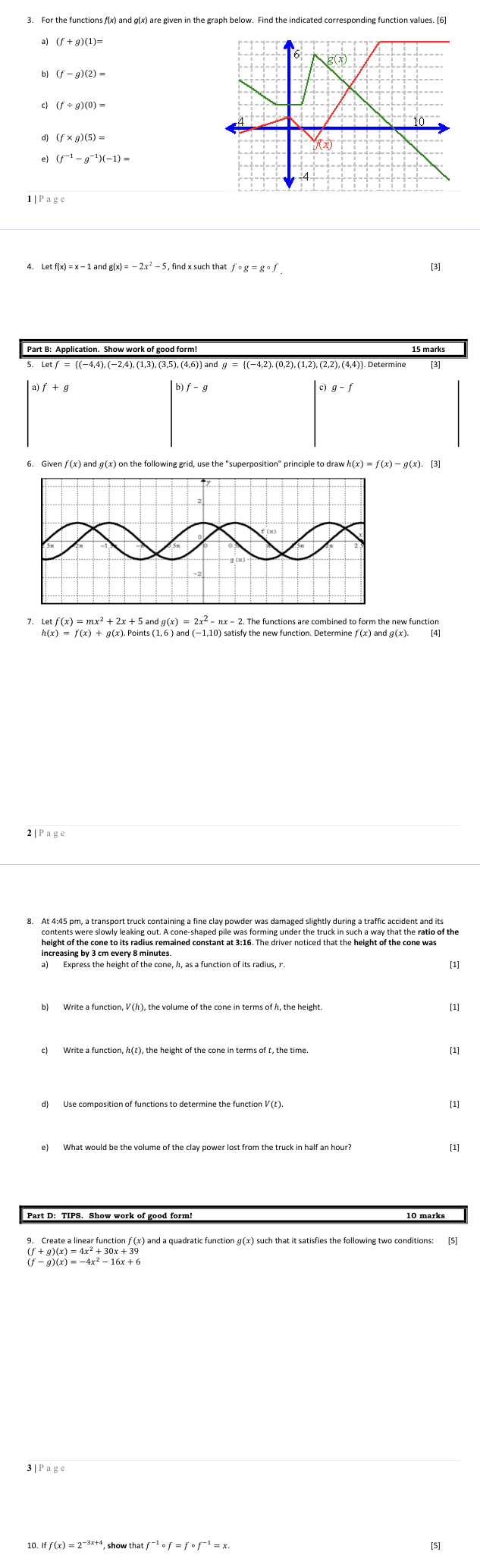 3. For the functions f(x) and g(x) are given in