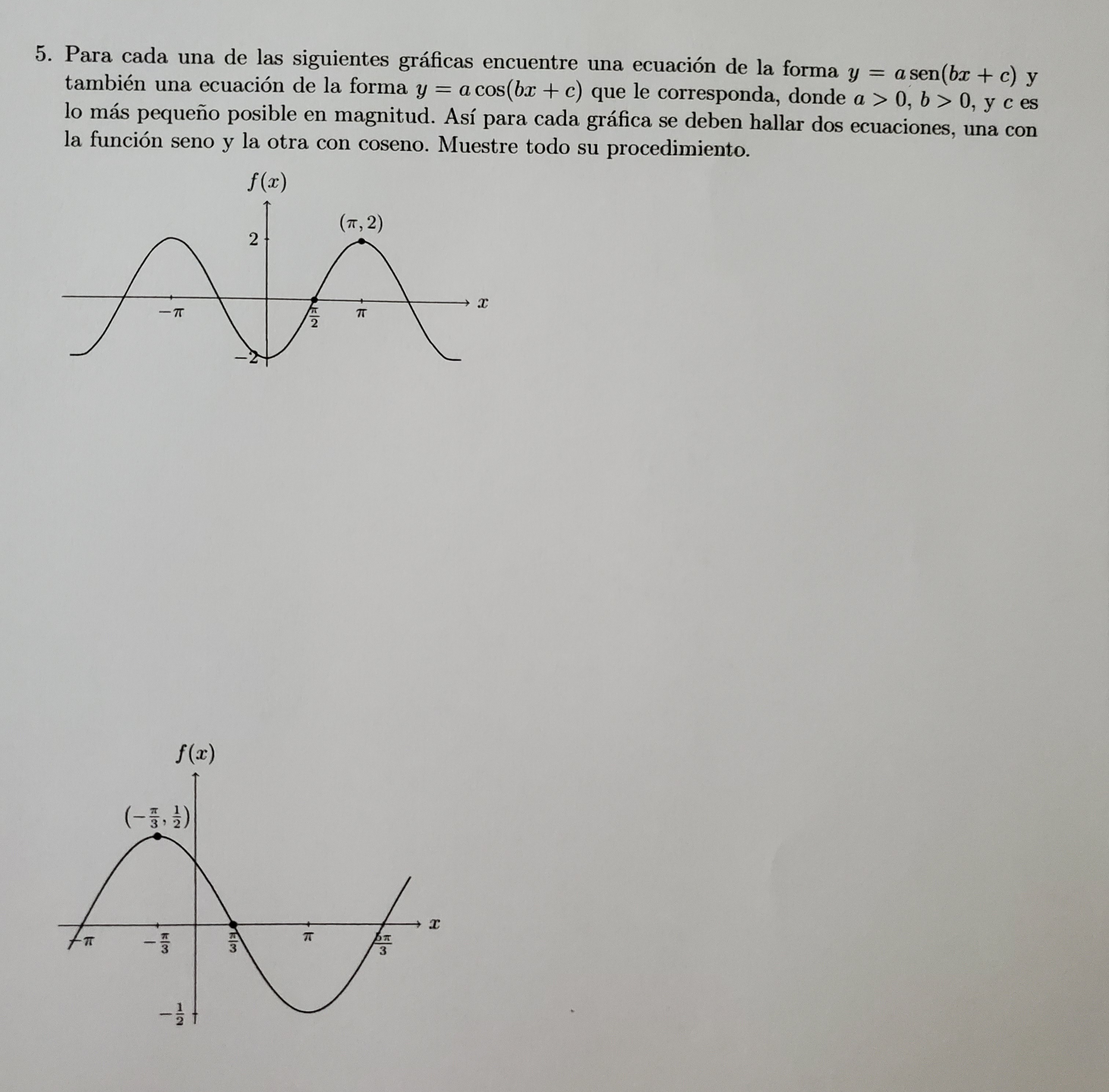 5. Para cada una de las siguientes graficas