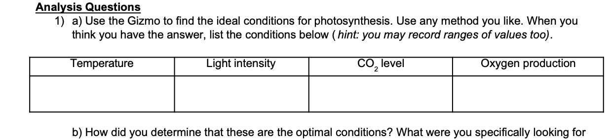Analysis Questions 1) a) Use the Gizmo to find