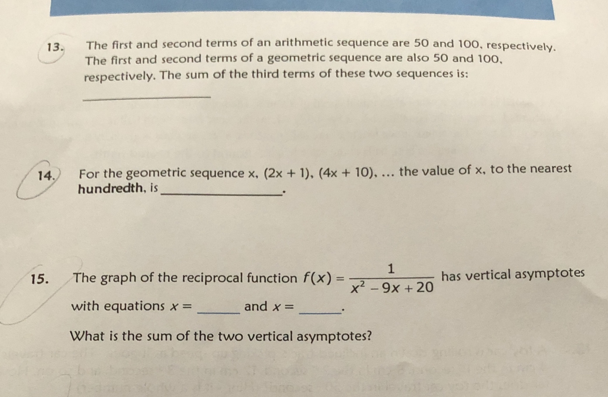 13. The first and second terms of an arithmetic