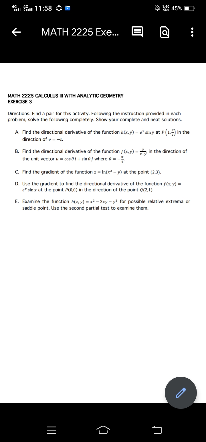 4.6 III 6 9?." 11:58 5:3 " MATH 2225 Exe... El IQ