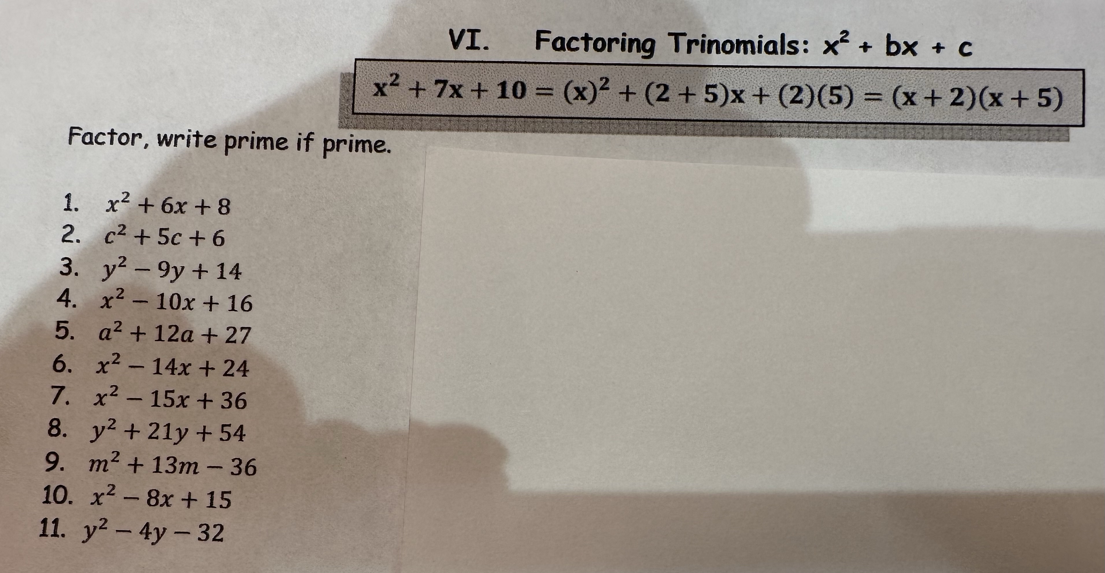 Please answer questions 1-11. Thank you! VI.