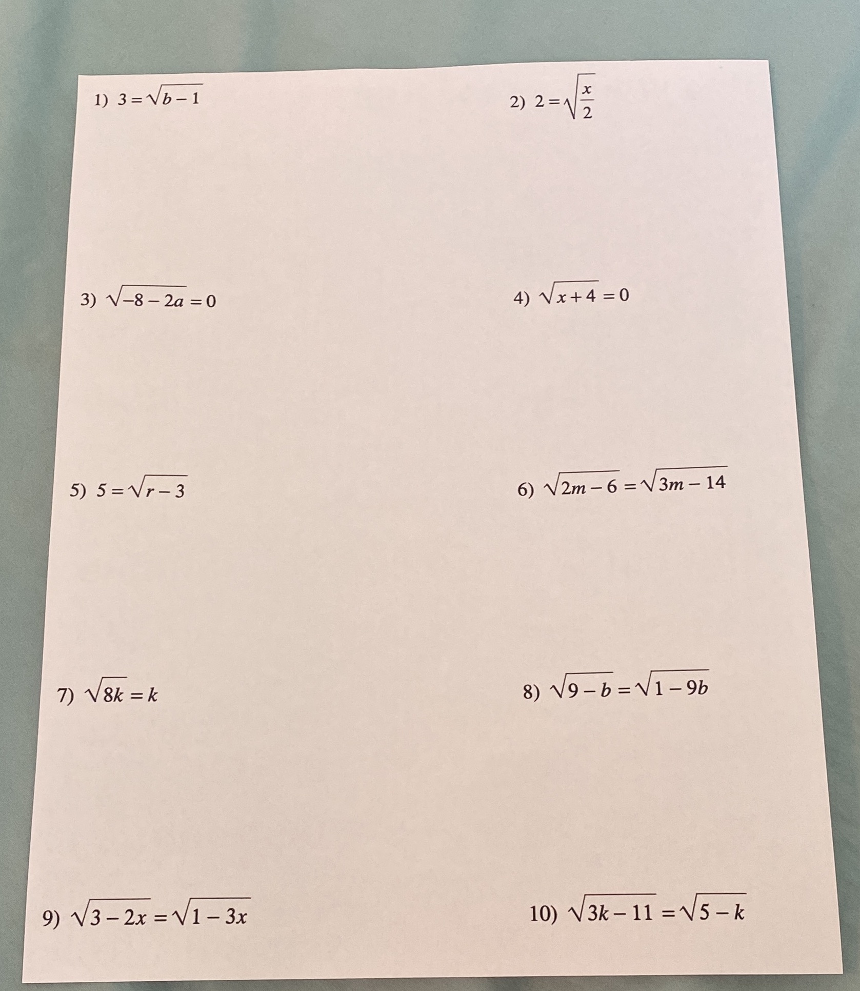 1) 3 = Vb - 1 2) 2 = N N / X 3 ) V- 8 - 20 = 0 4)