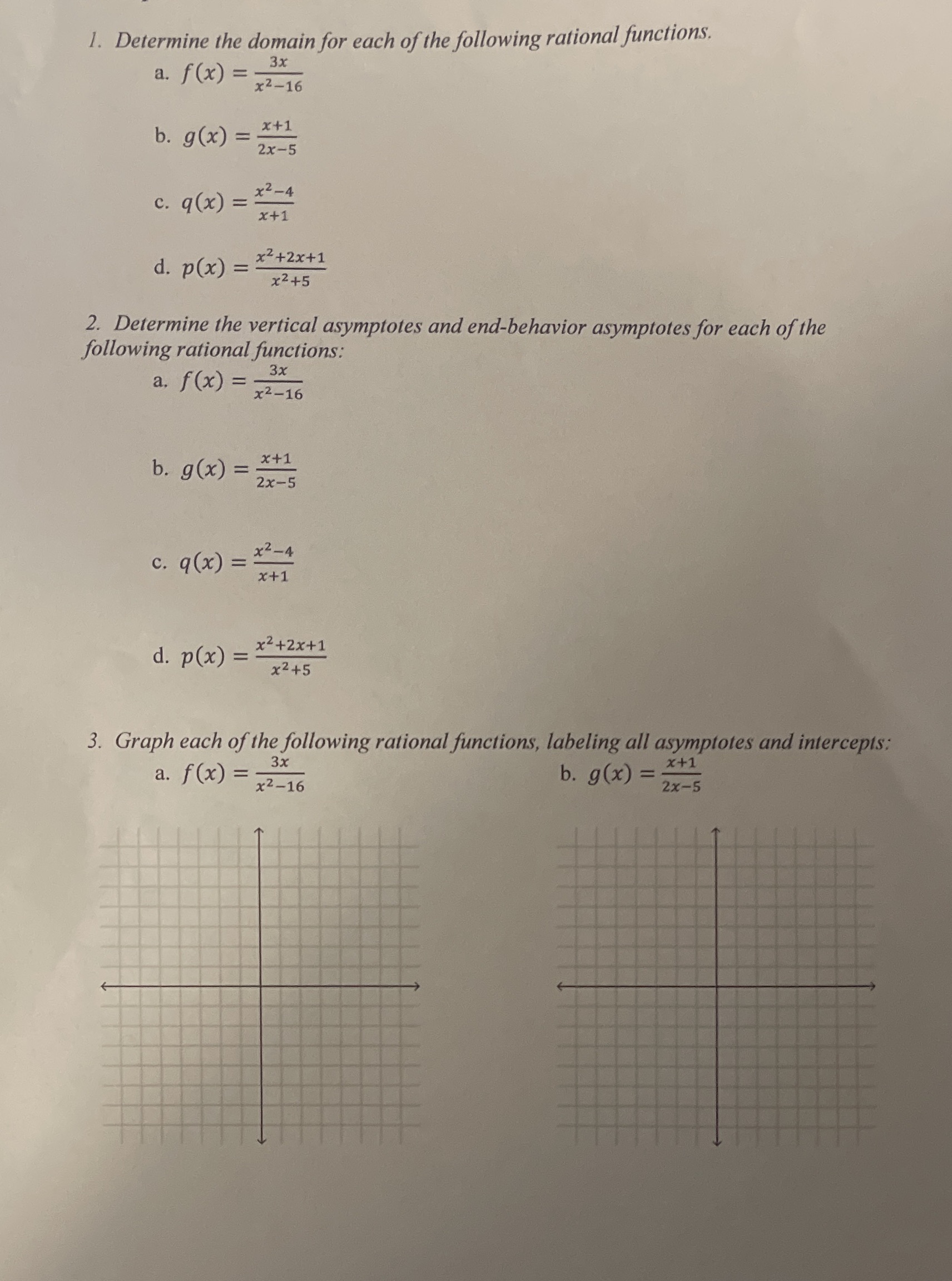1. Determine the domain for each of the following