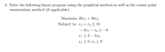 4. Solve the following linear program using the