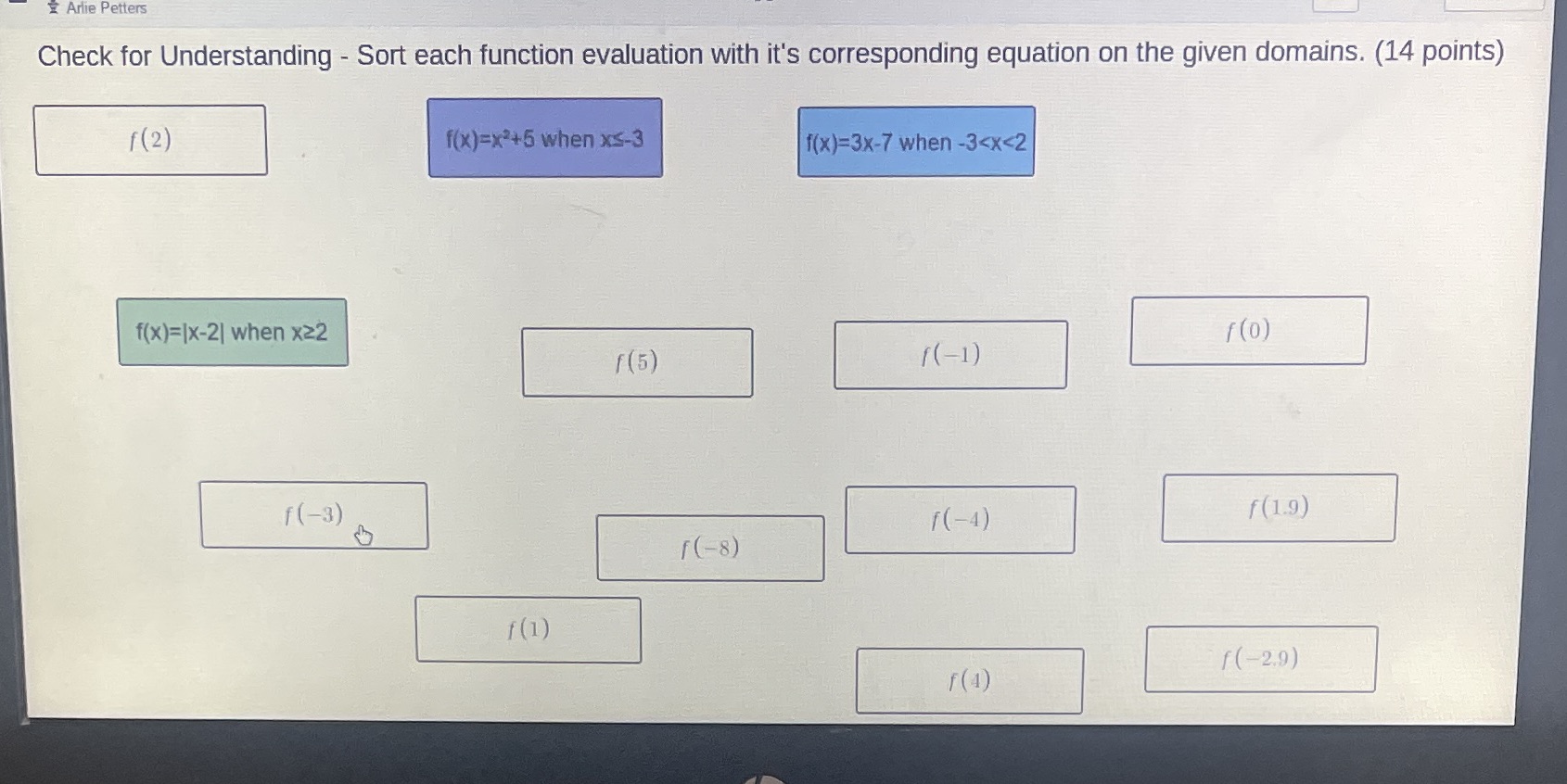 Arlie Petters Check for Understanding - Sort each